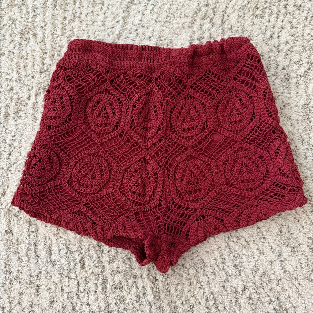 Zara Burgundy Crochet Shorts